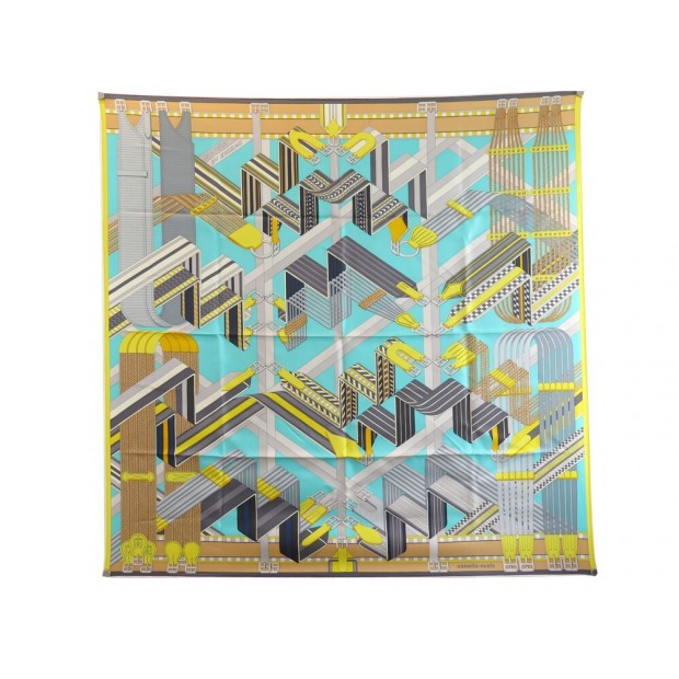 FOULARD HERMES SANGLES EN ZIGZAG VIRGINIE JAMIN CARRE 90 SOIE SILK SCARF 385€