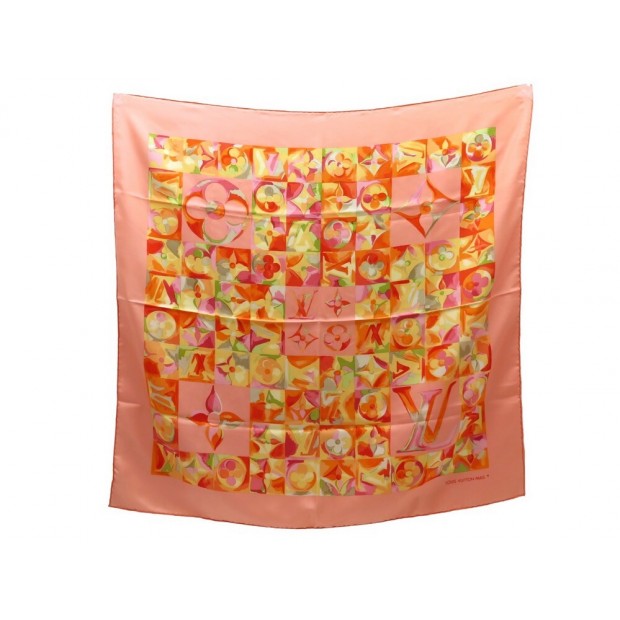 FOULARD LOUIS VUITTON MOTIFS MONOGRAM CARRE 90 EN SOIE ORANGE SILK SCARF 375€