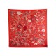 RARE FOULARD HERMES FLEURS ET PAPILLONS DE TISSUS CHRISTINE HENRY EN SOIE ROUGE