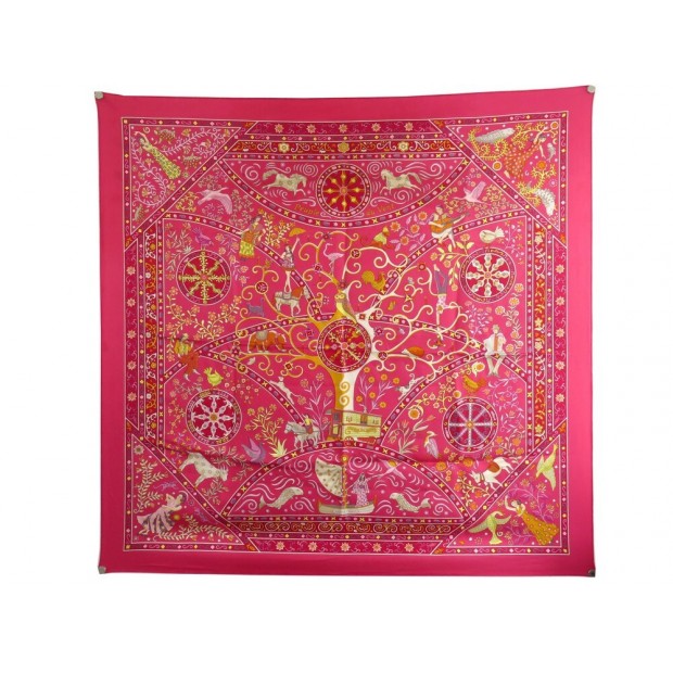 FOULARD HERMES PEUPLE DU VENT PAR CHRISTINE HENRY EN SOIE ROSE SILK SCARF 385€