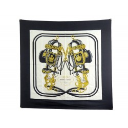 FOULARD HERMES BRIDES DE GALA PAR HUGO GRYGKAR SOIE NOIR BLACK SILK SCARF 385€