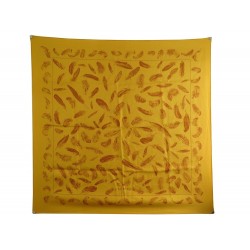 FOULARD HERMES PLUMES PAR HENRI DE LINARES SOIE CAMEL CARRE 90 SILK SCARF 385€