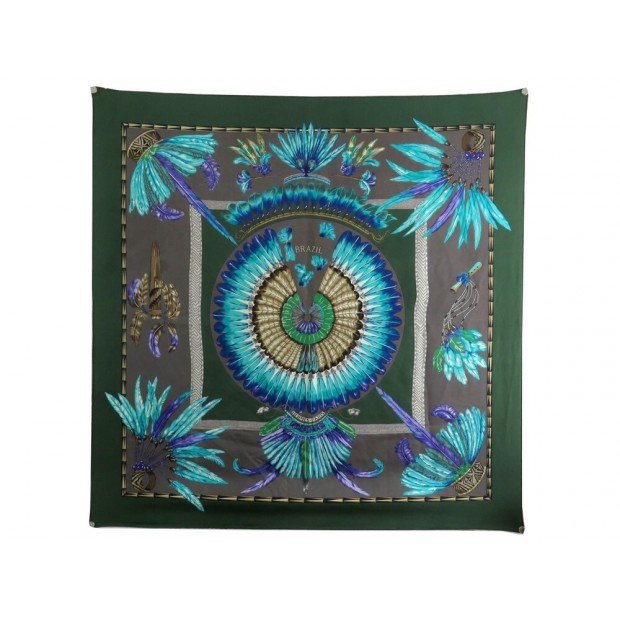 NEUF FOULARD HERMES BRAZIL PAR LAURENCE BOURTHOUMIEUX SOIE VERT SILK SCARF 385€