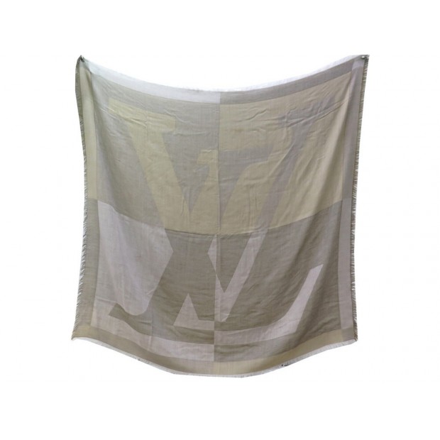 CHALE LOUIS VUITTON LOGO LV CACHEMIRE LAINE ET SOIE TAUPE CASHMERE SHAWL 650€