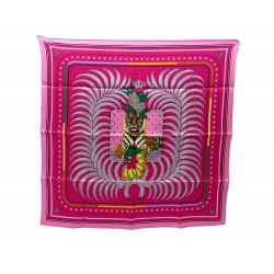 NEUF FOULARD HERMES TIGRE ROYAL FLEURI H983503S14 CARRE 70 SOIE ROSE +BOITE 285€