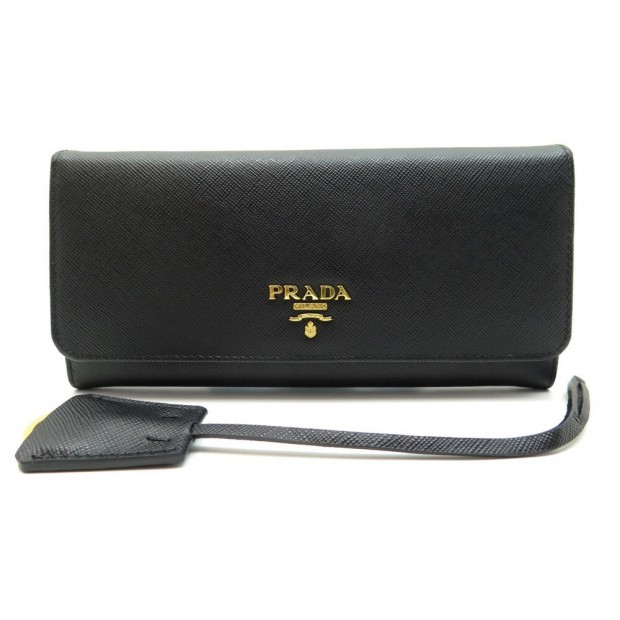 NEUF PORTEFEUILLE PRADA 1M1132 EN CUIR NOIR + PORTE CLE CLOCHETTE WALLET 590€