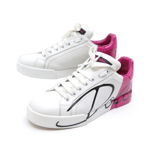 CHAUSSURES DOLCE & GABBANA PORTOFINO CK1520 38.5 BASKET CUIR BLANC SNEAKERS 545€