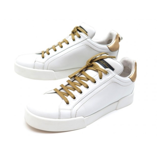 CHAUSSURES DOLCE & GABBANA PEARL CK0150 38 BASKETS EN CUIR BLANC SNEAKERS 495€