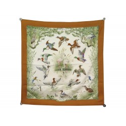 FOULARD HERMES HALTE EN CAMARGUE PAR ROBERT DALLET SOIE MARRON SILK SCARF 385€