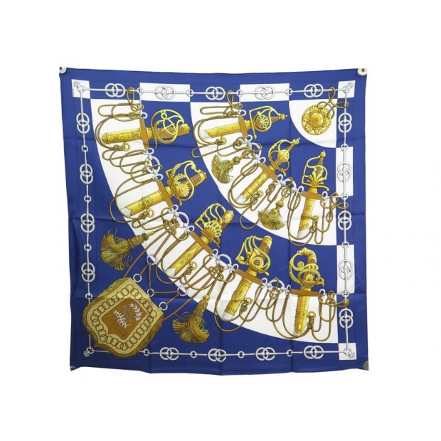 NEUF FOULARD HERMES CLIQUETIS JULIA ABADIE CARRE 90 EN SOIE BLEU SILK SCARF 385€