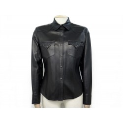 NEUF CHEMISE CHRISTIAN DIOR TAILLE 38 M VESTE EN CUIR NOIR LEATHER JACKET 2200€