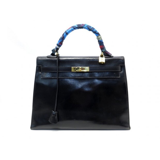 SAC A MAIN HERMES KELLY 35 SELLIER CUIR BOX NOIR + TWILLY LEATHER HAND BAG 7700€