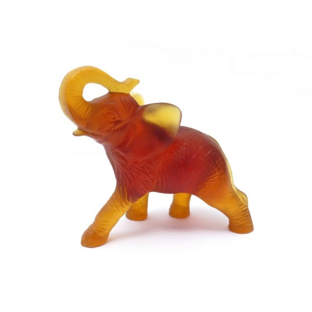 NEUF FIGURINE DAUM STATUETTE ELEPHANT AMBRE EN VERRE ORA?GE + BOITE NEW 360€