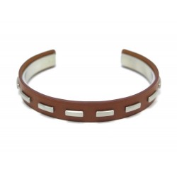 NEUF BRACELET HERMES T20 EN CUIR SWIFT MARRON & ACIER BROSSE NEW LEATHER BANGLE