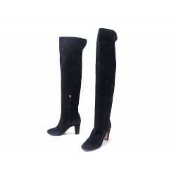 CHAUSSURES CHANEL BOTTES CUISSARDES 39.5 EN DAIM NOIR SUEDE BOOTS SHOES 1750€