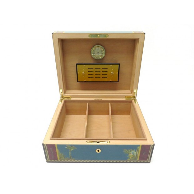 BOITE CAVE A 75 CIGARES ELIE BLEU FLOR DE ALBA BOIS LAQUE WOOD CIGAR BOX 2400€