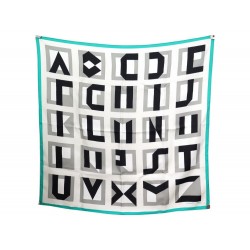 NEUF FOULARD HERMES LETTRES AU CARRE 90 ALPHABET SOIE BLANC NEW SILK SCAF 385€