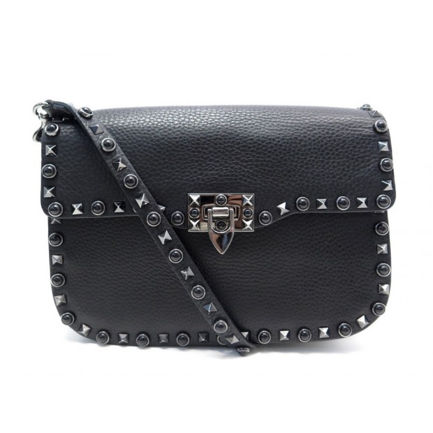 SAC A MAIN VALENTINO ROCKSTUD ROLLING NOIR BANDOULIERE EN CUIR HAND BAG 2200€