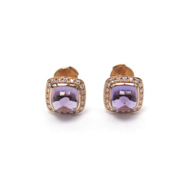 NEUF BOUCLES D'OREILLES FRED PAIN DE SUCRE EN OR ROSE DIAMANTS & AMETHYSTE 2250€