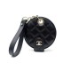 NEUF PORTE ADRESSE CHANEL ROND EN CUIR MATELASSE NOIR LOGO CC ROUND LUGGAGE TAG