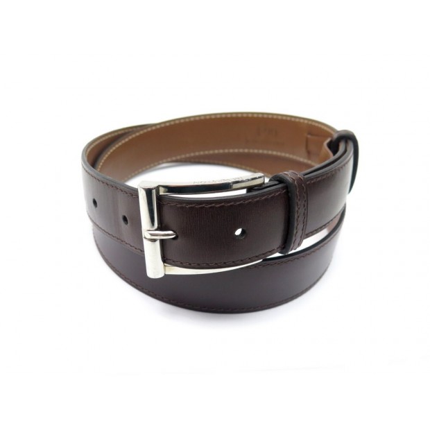 CEINTURE JM WESTON DEMI-JONC 90 CUIR BOX BERGERONNETTE BOUCLE PLAQUE ARGENT 395€