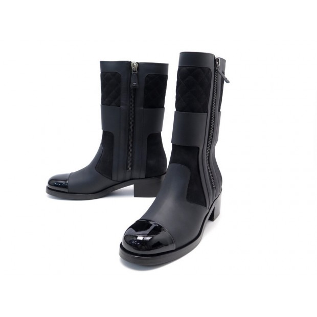 NEUF CHAUSSURES CHANEL BOTTES G31959 42 EN CUIR NOIR + BOITE BOOTS SHOES 1350€