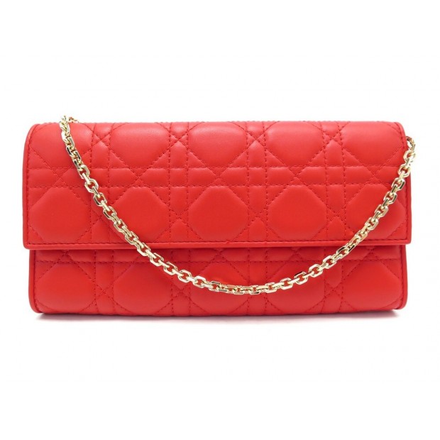 NEUF SAC A MAIN CHRISTIAN DIOR POCHETTE LADY WOC EN CUIR CANNAGE ROUGE BAG 1500€