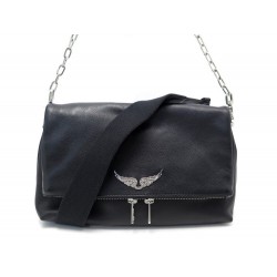 NEUF SAC A MAIN ZADIG & VOLTAIRE ROCKY PWGAB2007F CUIR NOIR BANDOULIERE BAG 395€