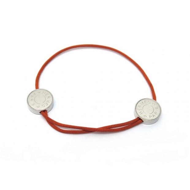 BRACELET HERMES COULISSE DOUBLE CLOU DE SELLE T15-25 ACIER ET CORDON ORANGE 400€