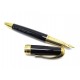 STYLO PLUME DAVIDOFF EN RESINE NOIR ET PLUME OR JAUNE 18K BLACK FOUNTAIN PEN