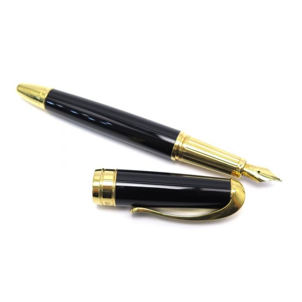 STYLO PLUME DAVIDOFF EN RESINE NOIR ET PLUME OR JAUNE 18K BLACK FOUNTAIN PEN