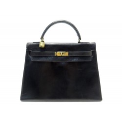 VINTAGE SAC A MAIN HERMES KELLY 32 SELLIER 1970 EN CUIR BOX NOIR HAND BAG 7500€