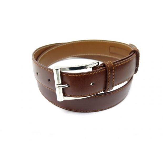 NEUF CEINTURE JM WESTON DEMI-JONC T85 CUIR BOX MELEZE BOUCLE PLAQUE ARGENT 395€