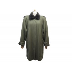 MANTEAU LONG YVES SAINT LAURENT L 42 LAINE VERT COL FOURRURE RAGONDIN WOOL COAT