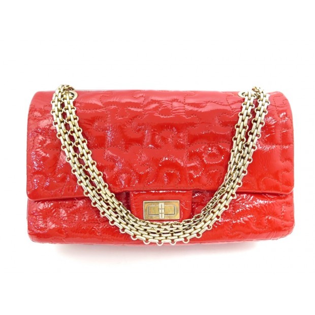 SAC A MAIN CHANEL 2.55 PUZZLE M EN CUIR VERNIS ROUGE BANDOULIERE HAND BAG 6050€