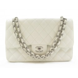 SAC A MAIN CHANEL TIMELESS JUMBO CUIR CAVIAR MATELASSE BLANC BANDOULIERE 6600€