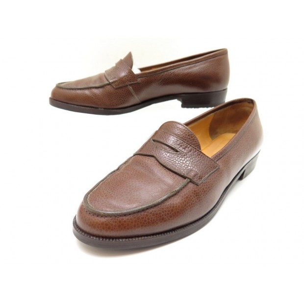 VINTAGE CHAUSSURES HERMES MOCASSINS CUIR GRAINE MARRON 37.5 LOAFERS SHOES 695€