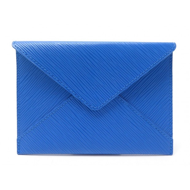 NEUF POCHETTE LOUIS VUITTON ENVELOPPE INVITATION DEFILE PM CUIR EPI BLEU POUCH