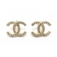 NEUF BOUCLES D'OREILLES CHANEL LOGO CC STRASS EN METAL DORE NEW EARRINGS 390€