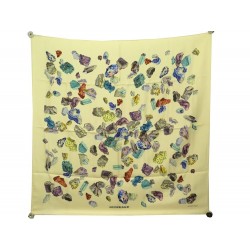 FOULARD HERMES MINERAUX PAR HUGO GRYGKAR EN SOIE BEIGE CARRE 90 SILK SCARF 385€