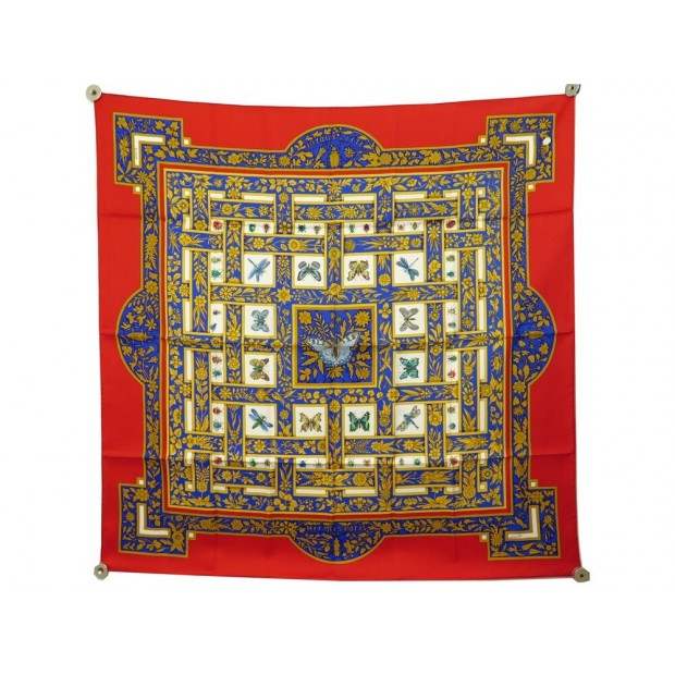 NEUF FOULARD HERMES JOYAUX DE L'ETE ANTOINE DE JACQUELOT SOIE ROUGE SCARF 460€