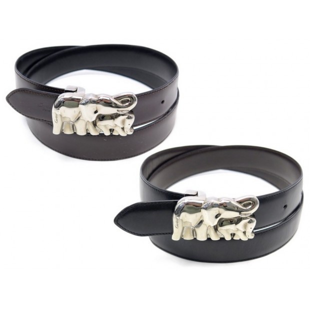 CEINTURE CARTIER LIEN REVERSIBLE ET BOUCLE ELEPHANT T95 CUIR NOIR ET MARRON 420€