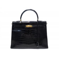 VINTAGE SAC A MAIN HERMES KELLY 35 CUIR DE CROCODILE NOIR LEATHER HANDBAG 32000€