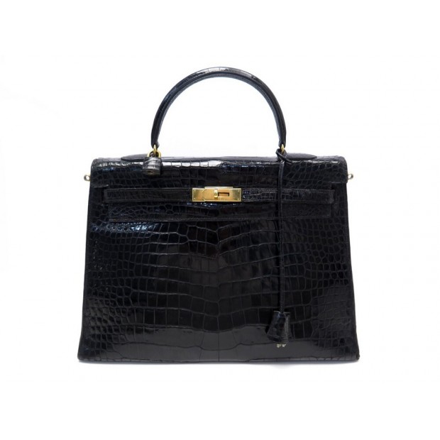 VINTAGE SAC A MAIN HERMES KELLY 35 CUIR DE CROCODILE NOIR LEATHER HANDBAG 32000€