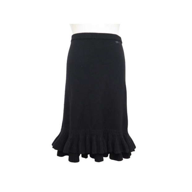 NEUF JUPE A VOLANTS CHANEL P16491 M 40 EN CACHEMIRE NOIR CASHMERE SKIRT 2000€