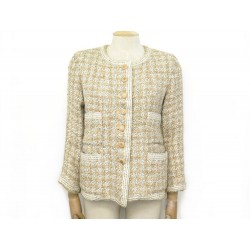 VESTE CHANEL BOUTONS LOGO CC TAILLE 40 M EN TWEED BEIGE WOOL JACKET 5590€