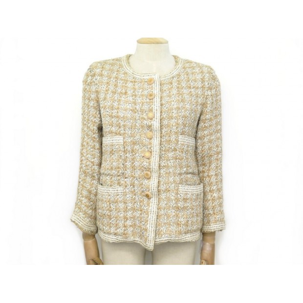 VESTE CHANEL BOUTONS LOGO CC TAILLE 40 M EN TWEED BEIGE WOOL JACKET 5590€