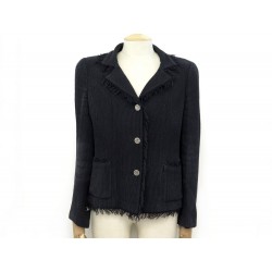 VESTE CHANEL BOUTONS LOGO CC 40 M EN TWEED DE LAINE NOIR BLACK WOOL JACKET 5590€