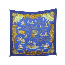 FOULARD HERMES VOILES DE LUMIERE PAR JOACHIM METZ EN SOIE BLEU SILK SCARF 385€