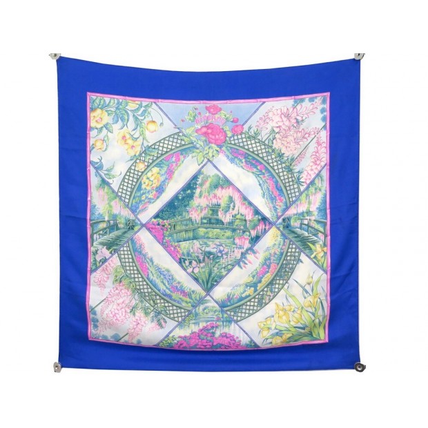 FOULARD HERMES GIVERNY PAR LAURENCE BOURTHOUMIEUX EN SOIE BLEU SILK SCARF 385€